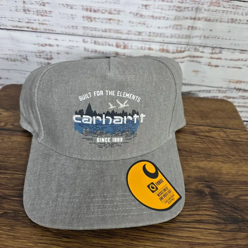 Carhartt Trucker Hat Canvas Outdoor Graphic Cap One Size Snapback Grey Forge NEW